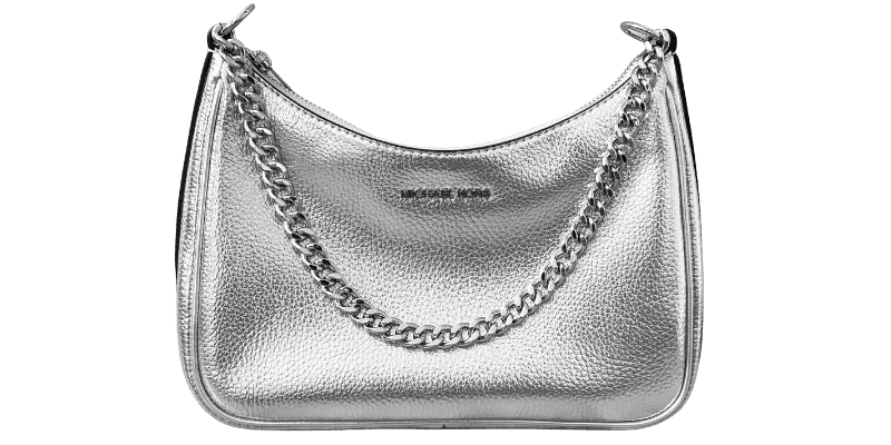 a silver handbag stuffed with treasures